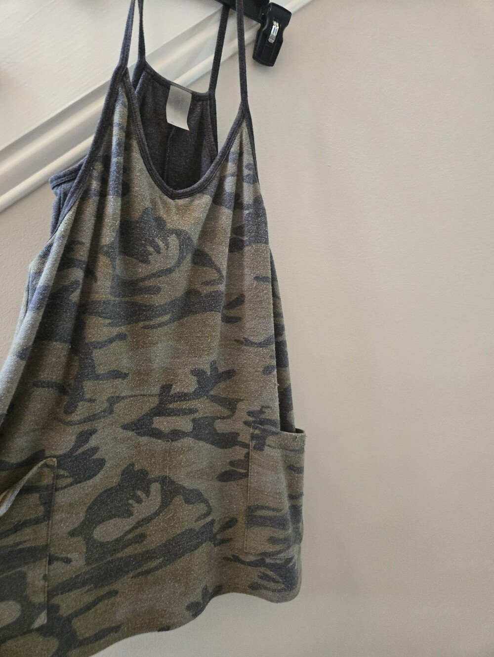 Women’s Camouflage Pocket Tank Romper- Olive Green